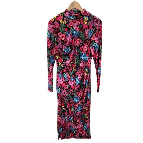 FUTURE COLLECTIVE NWOT Kahlana Barfield Brown Floral Midi Dress High Slit S HOT - Picture 1 of 7